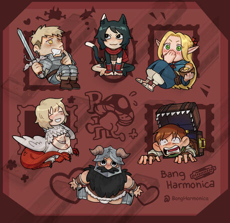Dungeon Meshi keychain + sticker designs